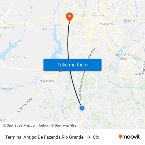 Terminal Antigo De Fazenda Rio Grande to Cic map