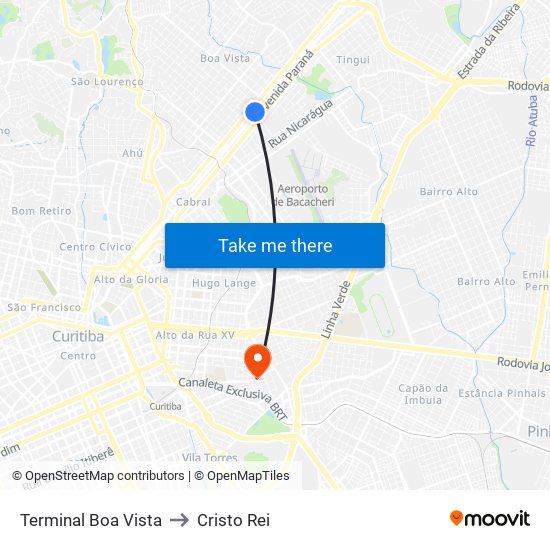 Terminal Boa Vista to Cristo Rei map