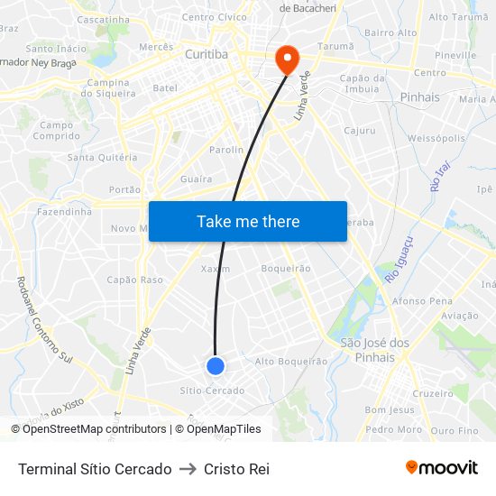 Terminal Sítio Cercado to Cristo Rei map