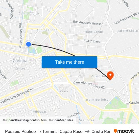 Passeio Público → Terminal Capão Raso to Cristo Rei map