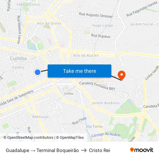 Guadalupe → Terminal Boqueirão to Cristo Rei map