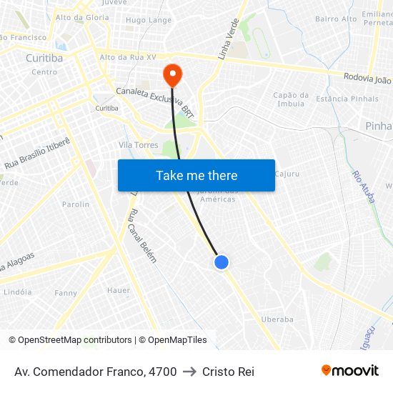 Av. Comendador Franco, 4700 to Cristo Rei map