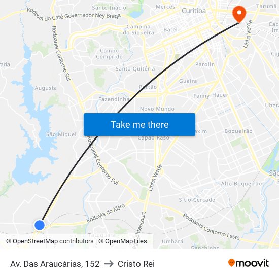 Av. Das Araucárias, 152 to Cristo Rei map