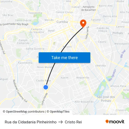 Rua da Cidadania Pinheirinho to Cristo Rei map