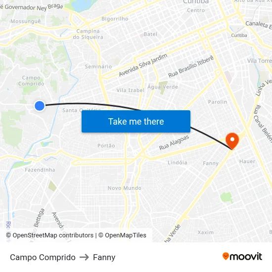 Campo Comprido to Fanny map