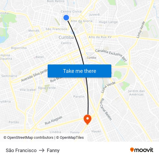 São Francisco to Fanny map