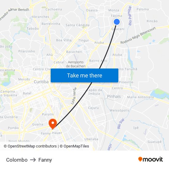 Colombo to Fanny map