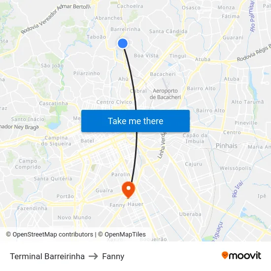 Terminal Barreirinha to Fanny map