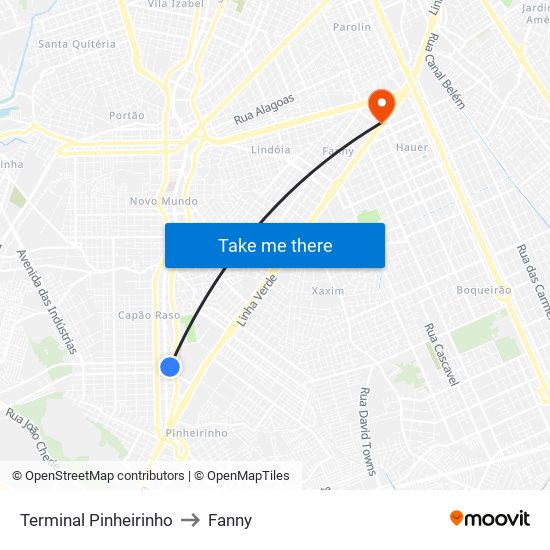 Terminal Pinheirinho to Fanny map