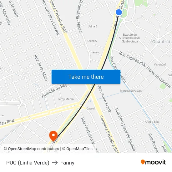 PUC (Linha Verde) to Fanny map