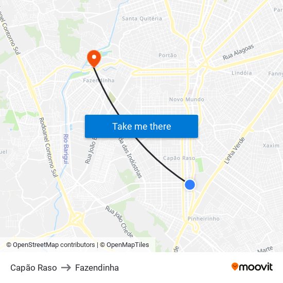 Capão Raso to Fazendinha map