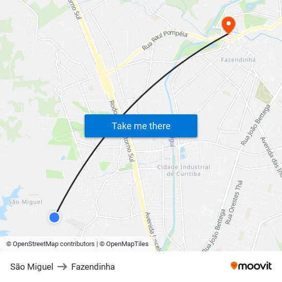 São Miguel to Fazendinha map