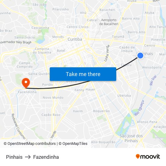 Pinhais to Fazendinha map