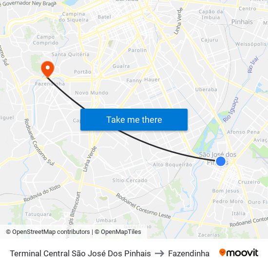 Terminal Central São José Dos Pinhais to Fazendinha map