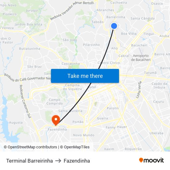 Terminal Barreirinha to Fazendinha map