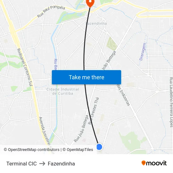 Terminal CIC to Fazendinha map