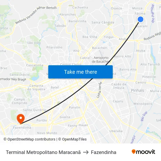 Terminal Metropolitano Maracanã to Fazendinha map