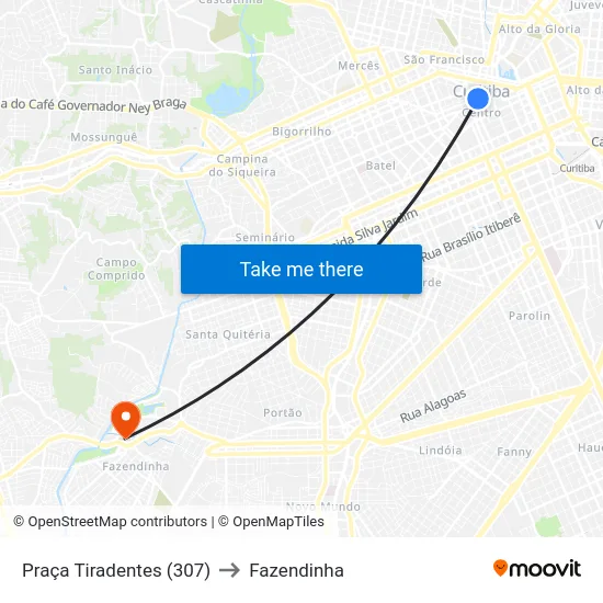 Praça Tiradentes (307) to Fazendinha map