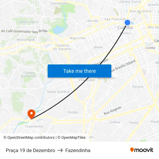 Praça 19 de Dezembro to Fazendinha map
