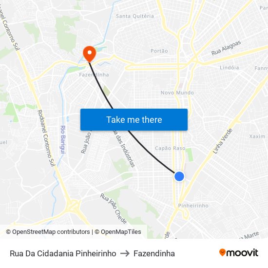 Rua Da Cidadania Pinheirinho to Fazendinha map
