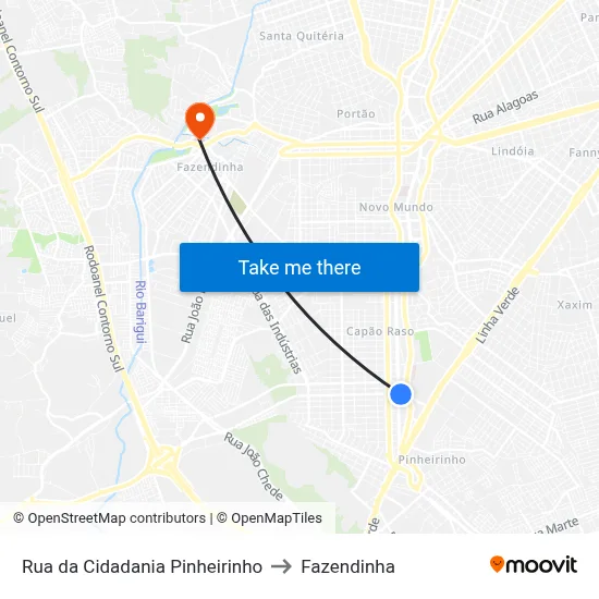 Rua da Cidadania Pinheirinho to Fazendinha map