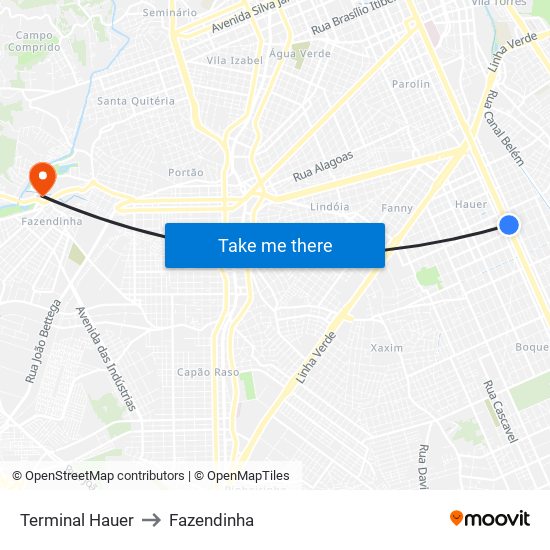 Terminal Hauer to Fazendinha map