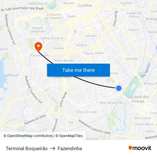 Terminal Boqueirão to Fazendinha map