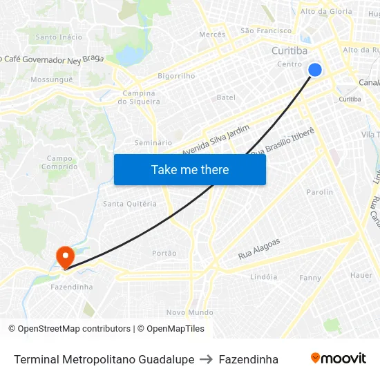 Terminal Metropolitano Guadalupe to Fazendinha map