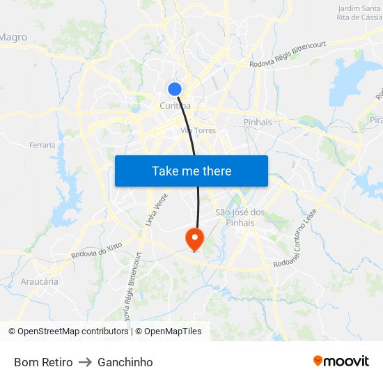 Bom Retiro to Ganchinho map