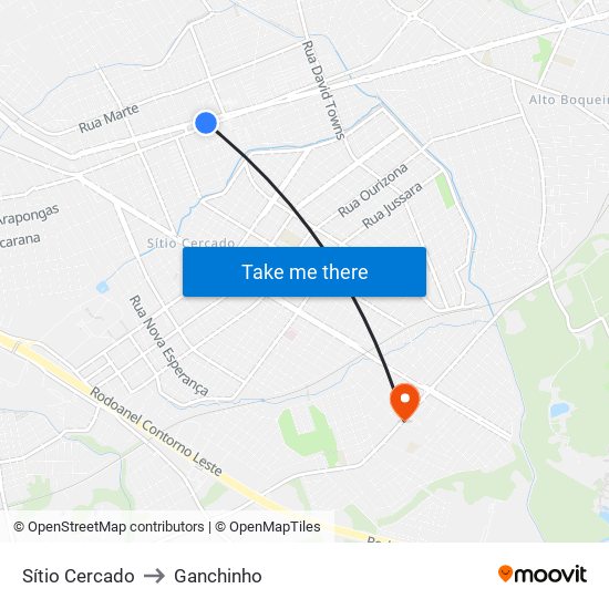 Sítio Cercado to Ganchinho map