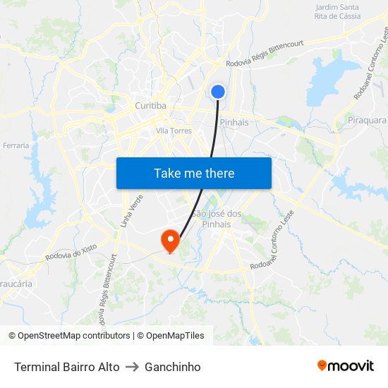 Terminal Bairro Alto to Ganchinho map
