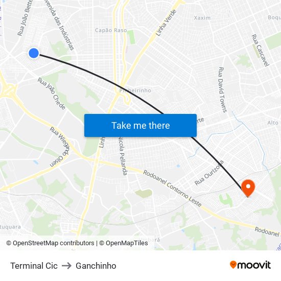 Terminal Cic to Ganchinho map