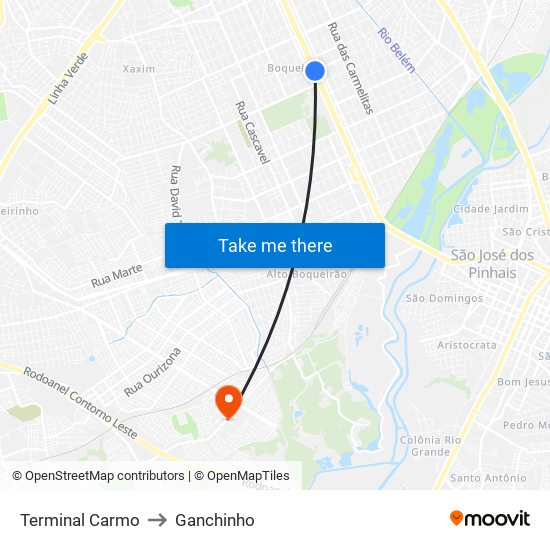 Terminal Carmo to Ganchinho map