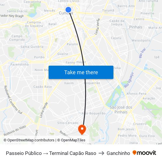Passeio Público → Terminal Capão Raso to Ganchinho map