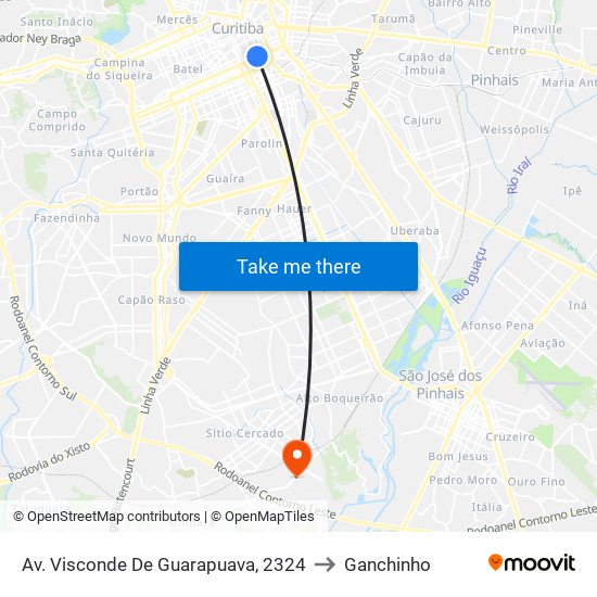 Av. Visconde De Guarapuava, 2324 to Ganchinho map