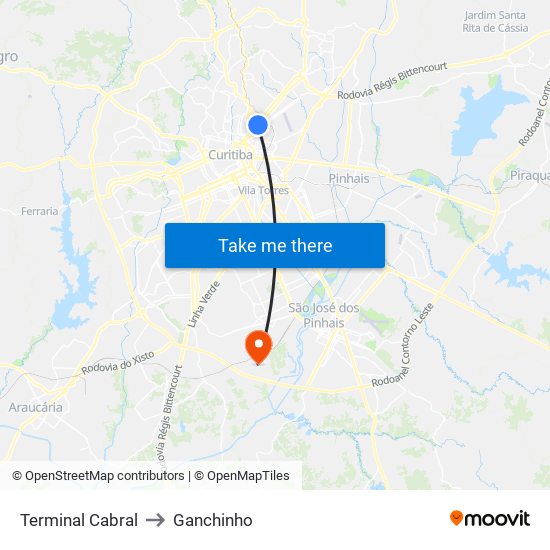 Terminal Cabral to Ganchinho map