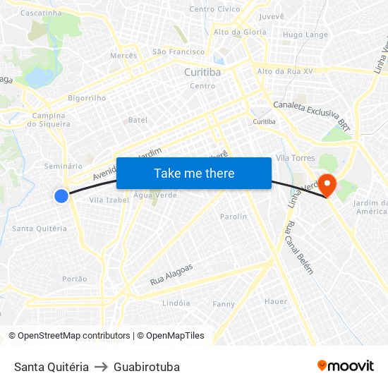Santa Quitéria to Guabirotuba map