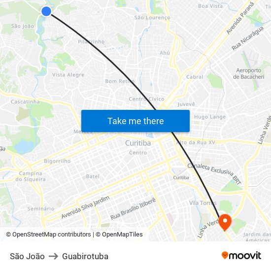 São João to Guabirotuba map