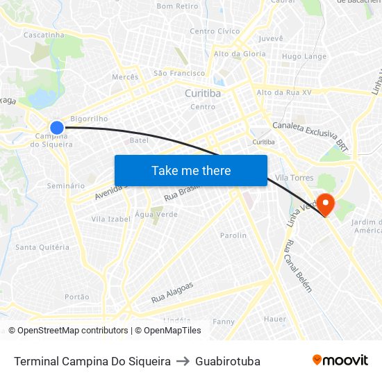 Terminal Campina Do Siqueira to Guabirotuba map