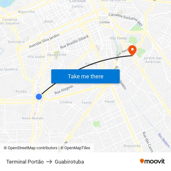 Terminal Portão to Guabirotuba map