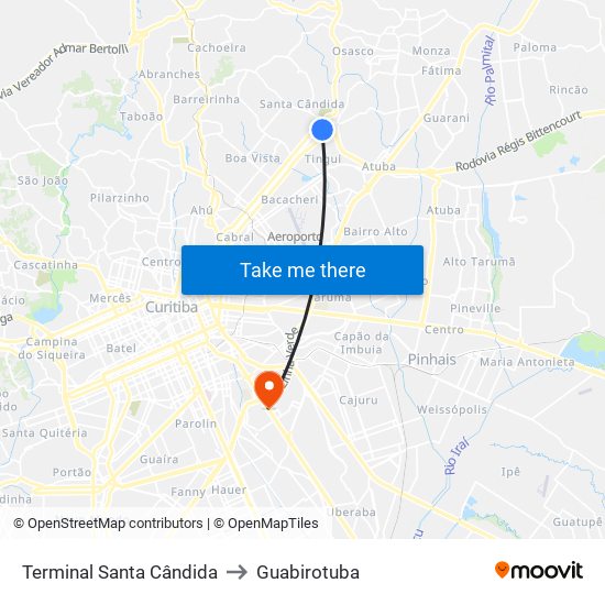 Terminal Santa Cândida to Guabirotuba map