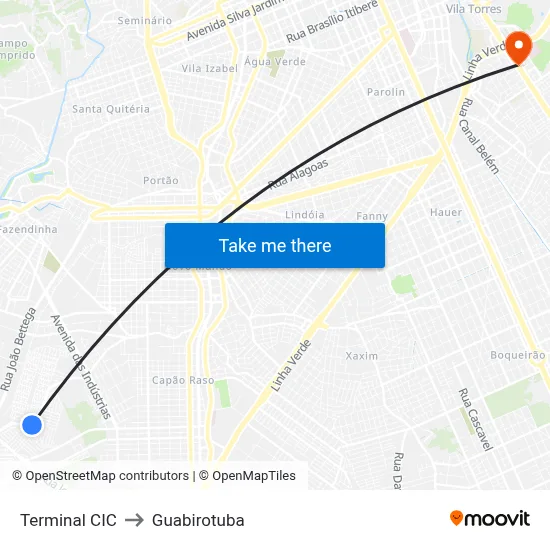 Terminal CIC to Guabirotuba map