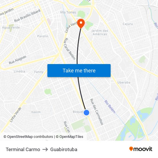 Terminal Carmo to Guabirotuba map