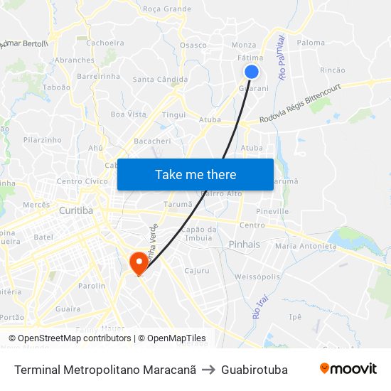 Terminal Metropolitano Maracanã to Guabirotuba map