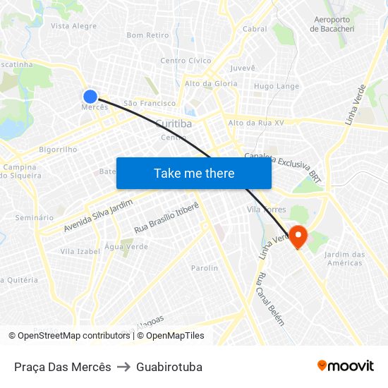 Praça Das Mercês to Guabirotuba map