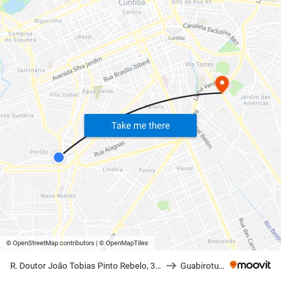 R. Doutor João Tobias Pinto Rebelo, 3500 to Guabirotuba map
