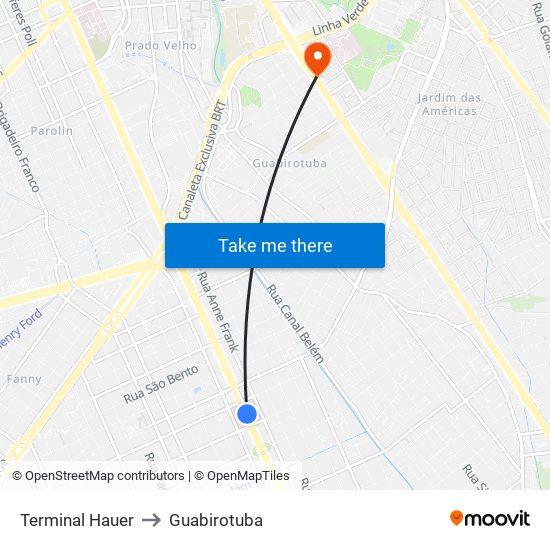 Terminal Hauer to Guabirotuba map