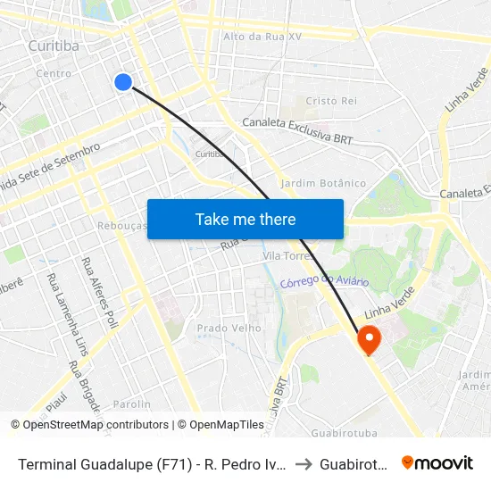 Terminal Guadalupe (F71) - R. Pedro Ivo, 955 to Guabirotuba map