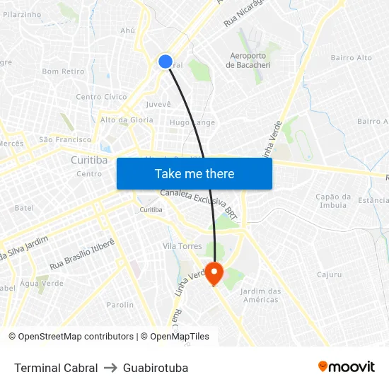 Terminal Cabral to Guabirotuba map