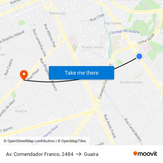 Av. Comendador Franco, 2484 to Guaíra map